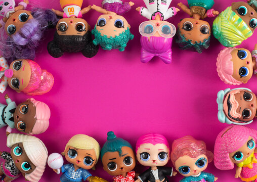 Kamenskoe, Ukraine - Mar 30, 2022. Many different little L.O.L. Surprise dolls. LOL . Background. Pattern