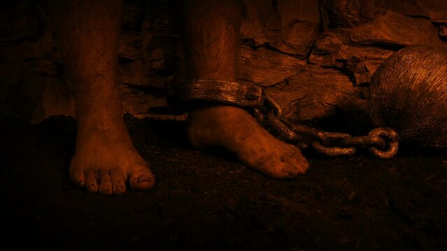 Prisoner With Ball And Chain In Firelight