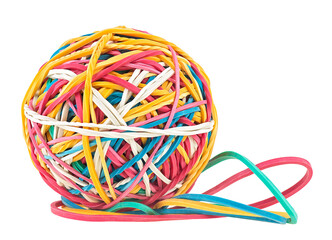 Colorful rubber band ball isolated on a white background. Elastic bands.