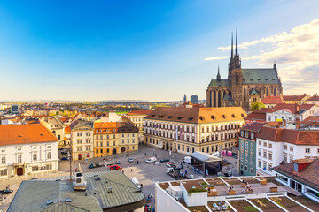 Fototapeta Cathedral of St Peter and Paul in Brno, Moravia, Czech Republic with town square during sunny day. Famous landmark in South Moravia. obraz