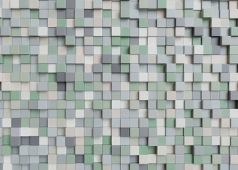 Fototapeta premium 3D rendering colorful abstract geometric wall with cubes. Background horizontal format with pastel colors and offset elements. 