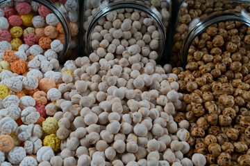 diffierent types of chickpeas,white chickpeas,coated chickpeas,sugar coated chickpeas