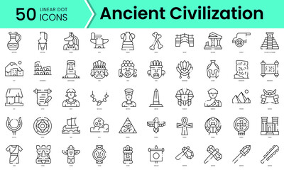 Set of ancient civilization icons. Line art style icons bundle. vector illustration