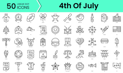 Set of 4th of july icons. Line art style icons bundle. vector illustration