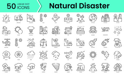 Set of natural disaster icons. Line art style icons bundle. vector illustration