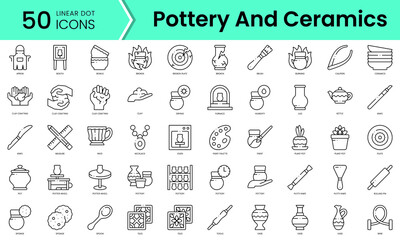 Set of pottery and ceramics icons. Line art style icons bundle. vector illustration - obrazy, fototapety, plakaty