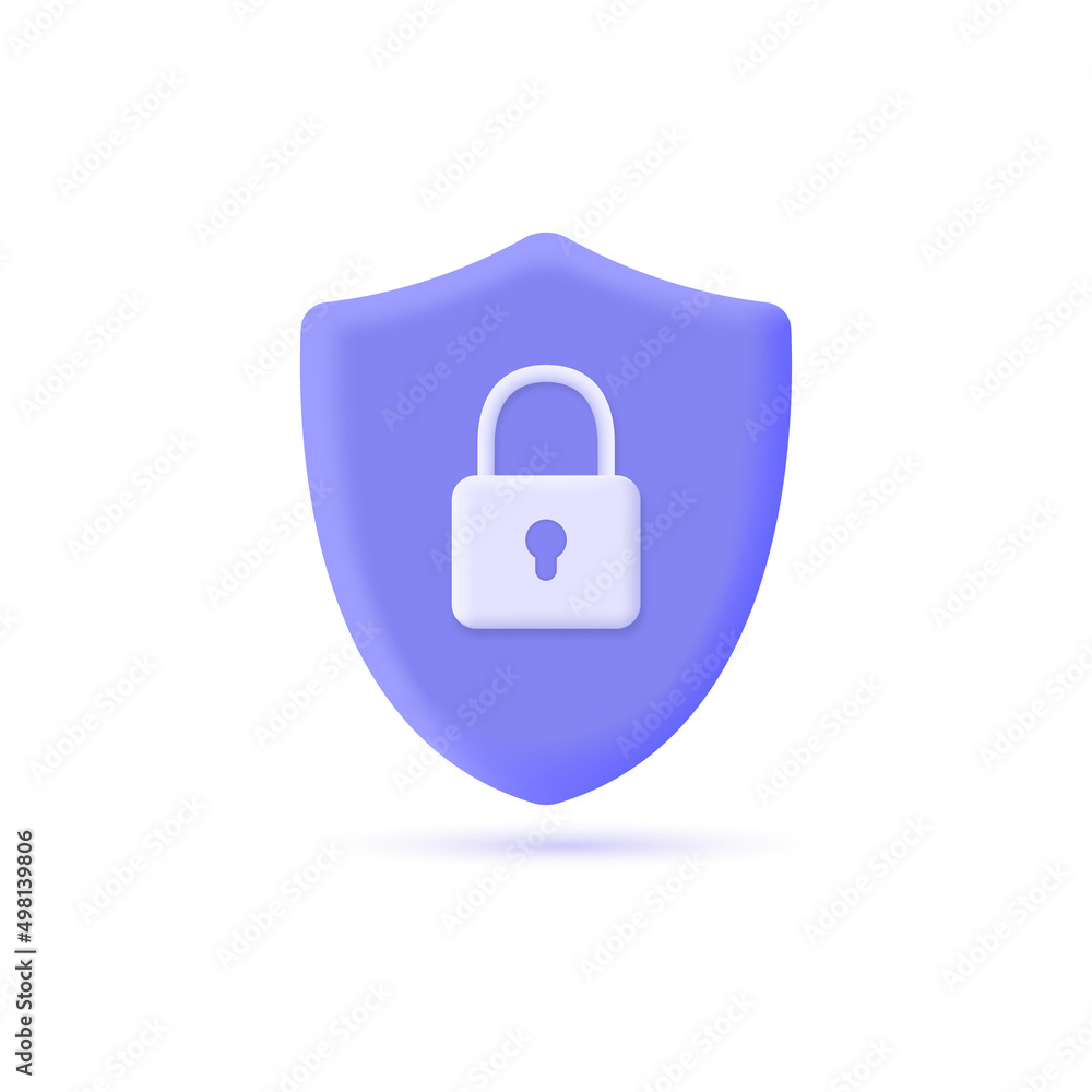 Poster 3d shield icon with a lock in a minimalistic style. privacy or security protection concept.