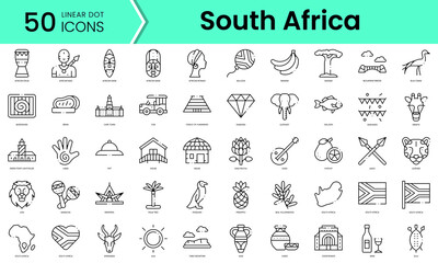 Naklejka premium Set of south africa icons. Line art style icons bundle. vector illustration