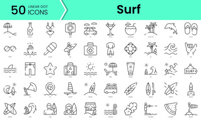 Fototapeta na wymiar Set of surf icons. Line art style icons bundle. vector illustration