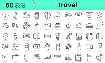Fototapeta na wymiar Set of travel icons. Line art style icons bundle. vector illustration