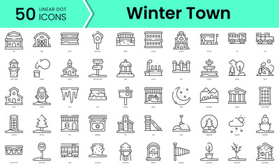 Set of winter town icons. Line art style icons bundle. vector illustration