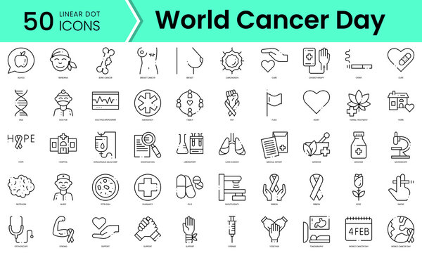Set of world cancer day icons. Line art style icons bundle. vector illustration
