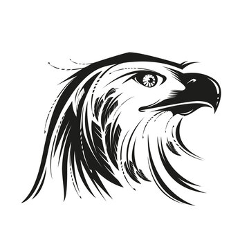 Stylized image of Eagle or Phoenix head in black and white. Vector illustration. Works well as a tattoo, icon, emblem , print or mascot