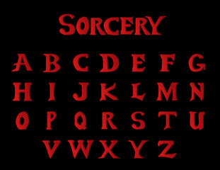 Sorcery fantasy red alphabet - 3D Illustration