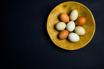 Naturally colored fresh raw chicken eggs