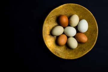 Naturally colored fresh raw chicken eggs