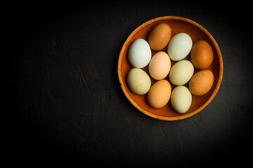 Naturally colored fresh raw chicken eggs