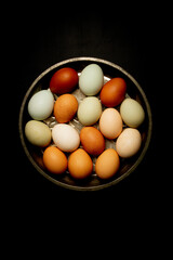 Naturally colored fresh raw chicken eggs
