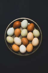 Naturally colored fresh raw chicken eggs