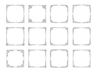 Art deco line frames set. Linear decorative geometric borders isolated on white background. Vector illustration for vintage, decoration wedding invitations and greeting cards, antique design concept