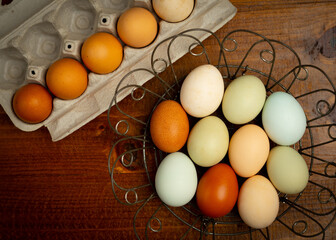Naturally colored fresh raw chicken eggs