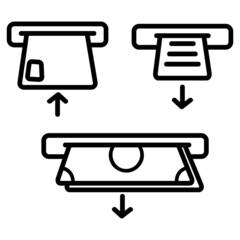 Simple Vector Outline Set 3 symbol at ATM, Isolated on White
