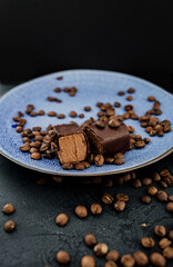 sweet desert on blue plate