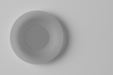White plate on a white background. View from above. Place for text. Illustration.