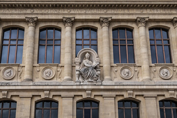 Architectural details of old Paris buildings: “Grand Gallery of the Evolution” - imposing Renaissance-revival building, built in 1889. Paris. France.