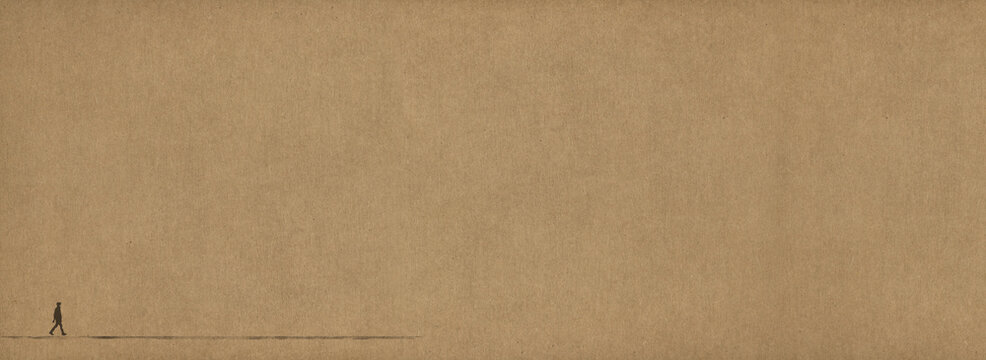 Walking Warm Weared Boy Stamp Over A Natural Home Made Light Brown Paper Background