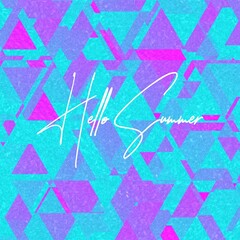 hello summer quote hand drawn lettering quote on the colorful background. Fun calligraphic ink inscription ,travel