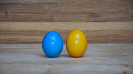 Ukrainian colored blue yellow easter eggs with background