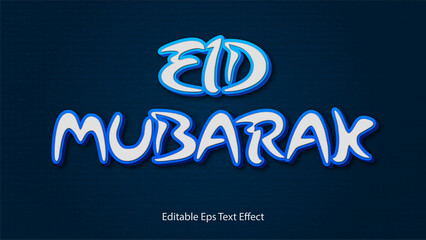 Eid Mubarak greeting. Stylish eid Mubarak 3d text effect vector design in blue-purple colors. This Eid Ul Fitr wish can be used for an invitation card social media post banner poster.