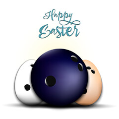 Happy Easter. Bowling ball and easter eggs decorated in the form of a bowling balls. Pattern for greeting card, banner, poster. Vector illustration on isolated background