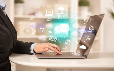 Businessman working on laptop with new business concept