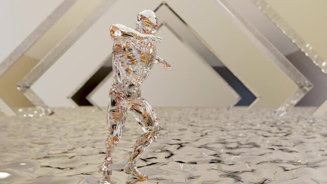 Handsome 3d male breakdance uprock version 1, glass. loop animation, 3d render