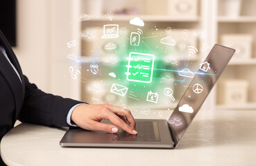 Businessman working on laptop with new business concept
