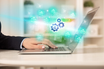 Businessman working on laptop with new business