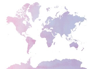 Fototapeta na wymiar pink and violet watercolor world map isolated on white, vector illustration