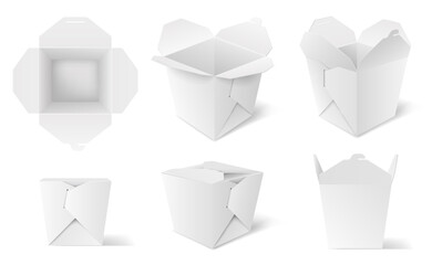 Realistic take away noodle box mockup for chinese food set. Blank cardboard takeaway container