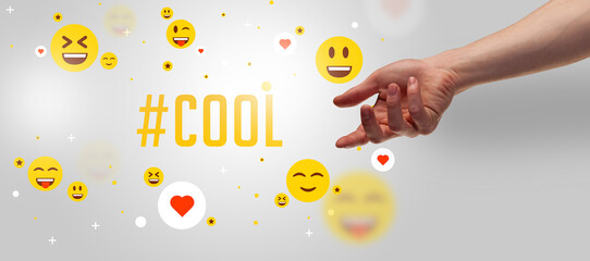 Close-Up of cropped hand pointing at social media concept concept