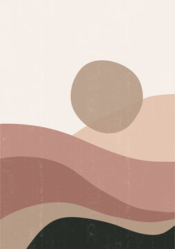 Mid century sunset print boho minimalist printable wall art mountain