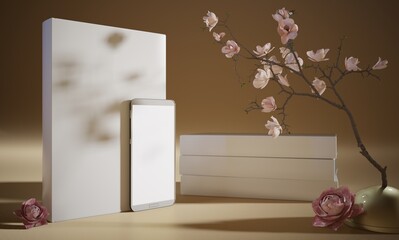Book and Tablet Mockup with Flowers 02