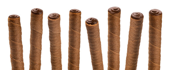 Chocolate waffle sticks isolated on white background