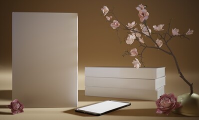 Book and Tablet Mockup with Flowers 03