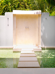 Beautiful outdoor shower. Picture of outdoor shower at a luxury holiday resort.