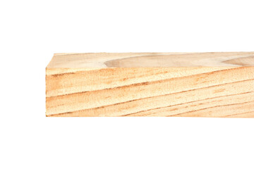 Wooden bar isolated on a white background, front view. wooden block board Pine wooden beam.