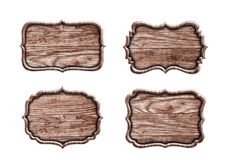 Set of wood signs isolated on white background with clipping path