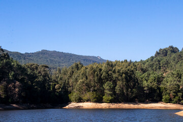 Dam in Sintra mountains, Barragem da Mula lake and important water reservoir in Sintra-Cascais Natural Park, Portugal