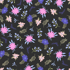 Seamless vector floral pattern on a dark background.